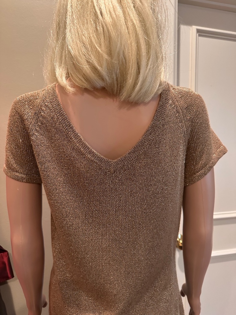 Carlisle Metallic Gold Reversible Knit Sweater Top Crew V Neck Large